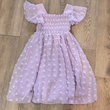 Girls Party Dress Size 11 Fits Large 10 Lavender Purple Polka Dot Flutter Sleeve