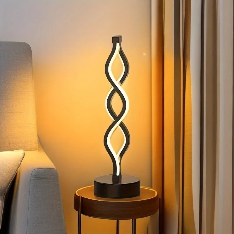 Lampe LED spirale design en aluminium brossé 3 couleurs de salon
