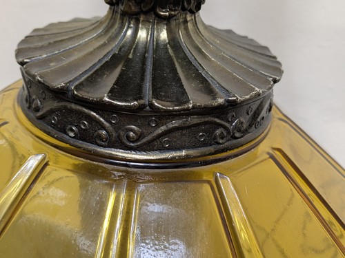 Vintage Amber Pressed Glass w Square Panels Tapered Lamp MCM | M.C. Co 1950s/60s - Picture 11 of 22