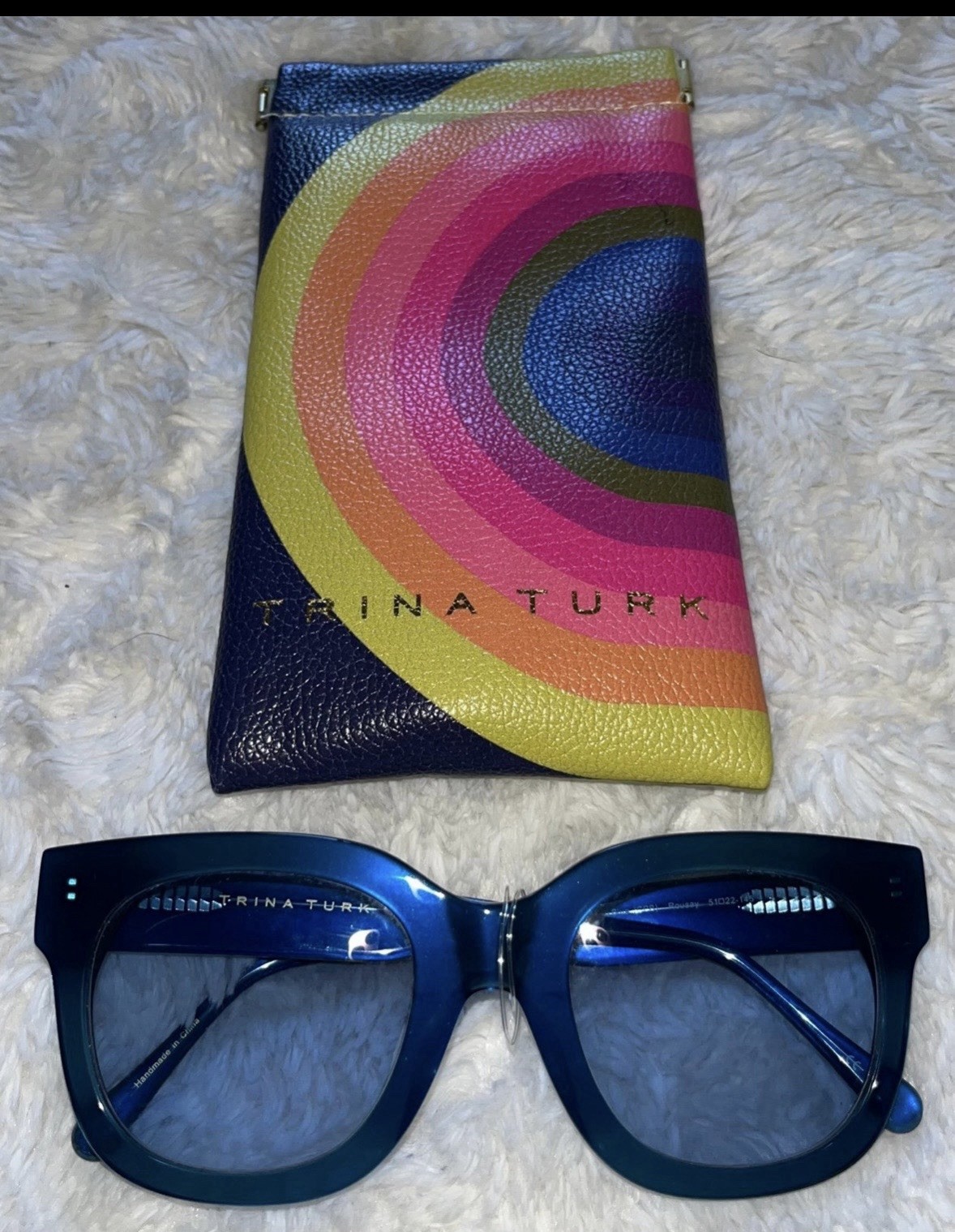 Trina Turk Rousay Cat Eye Sunglasses Blue Plastic Frame Gray Tinted Lenses 145