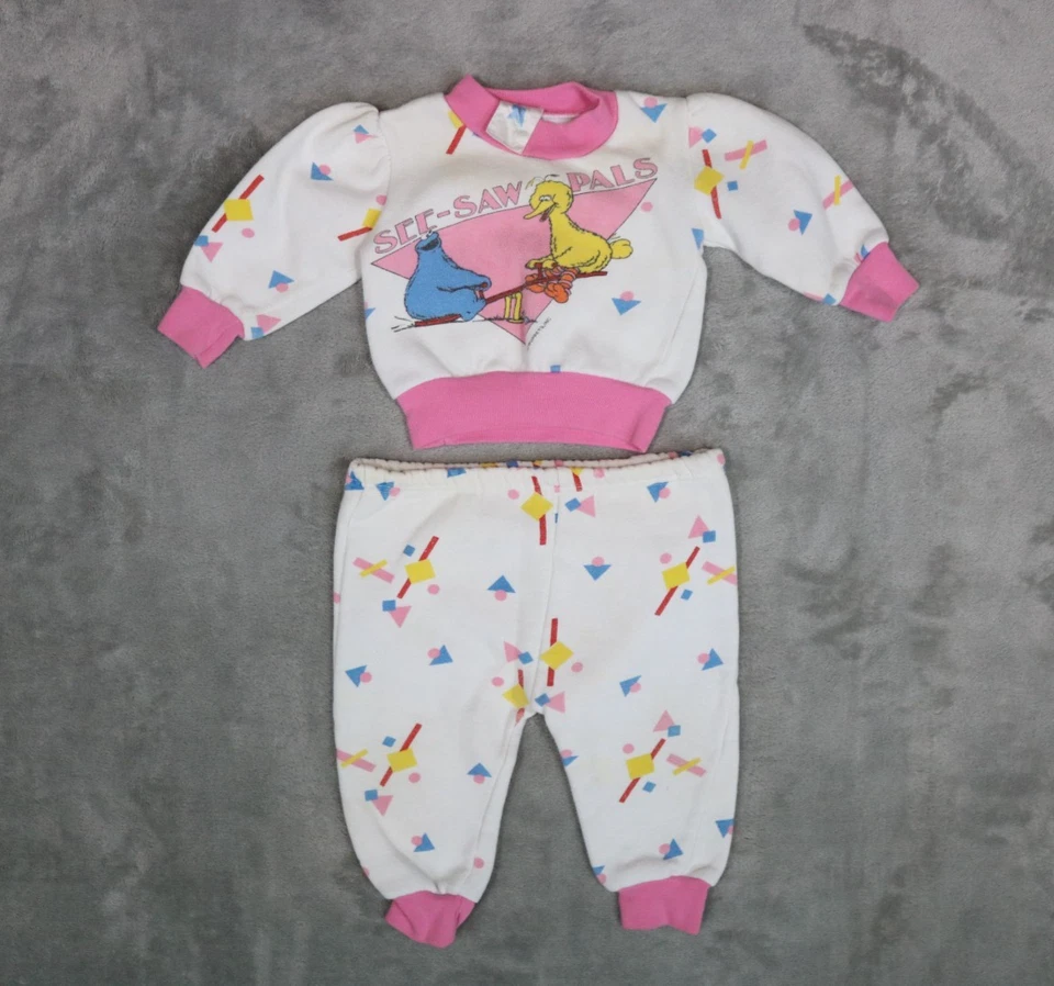 Vintage Baby Sesame Street Cookie Monster Big Bird Sweatshirt Sweats 6 Mo - Image 2 of 4