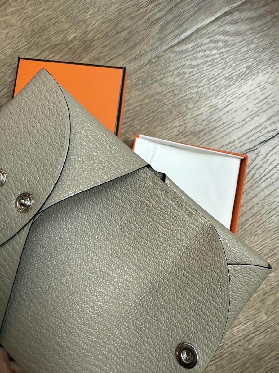 NEW HERMES Calvi Duo Mysore Leather gris tourterelle grey Card