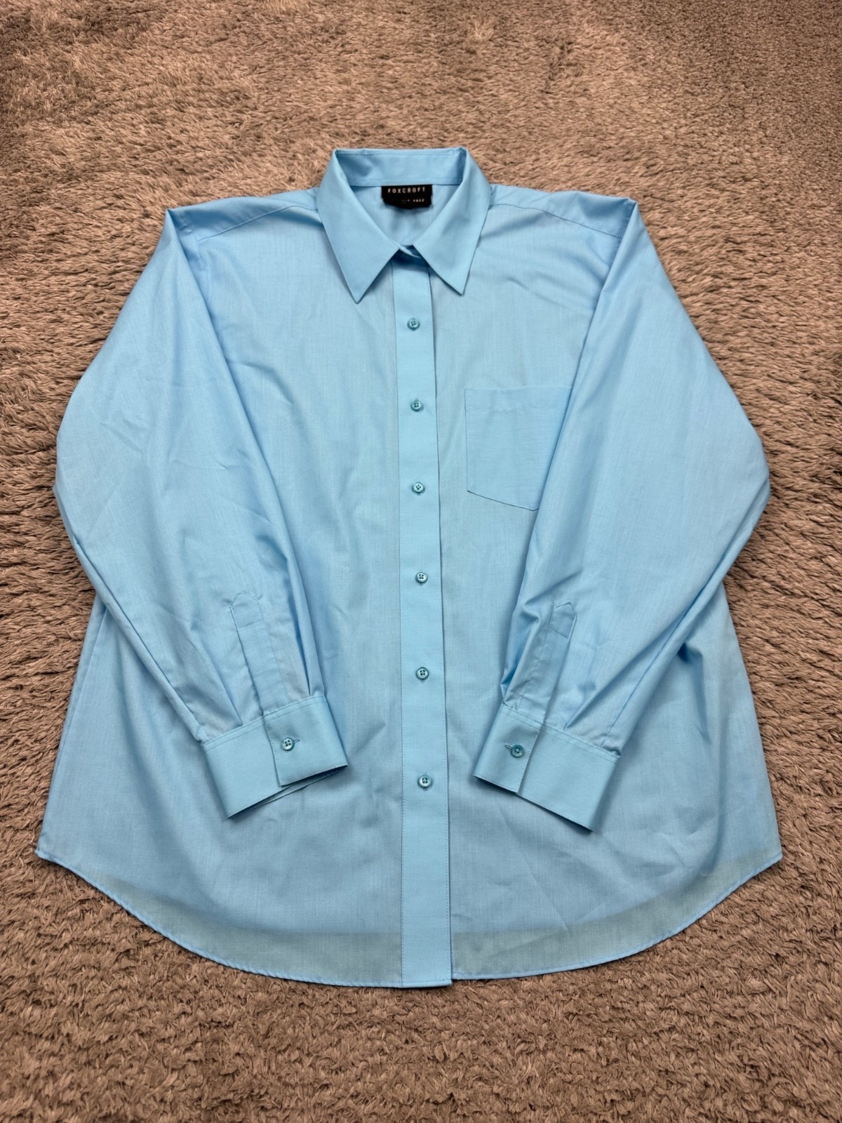 Foxcroft Top Women 16 Blue Wrinkle Free Classic Career Casual Button Up Shirt