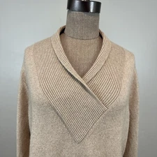 Brooks Brothers Beige Brown Cashmere Silk Shawl V Neck Sweater Womens XL VTG