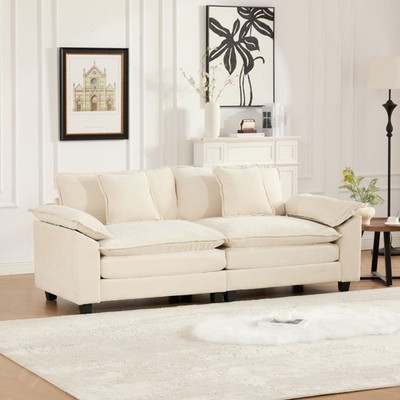 Wide Armrest Modern Chenille Loveseat Sectional Sofa w/ Double Layer Padded Seat