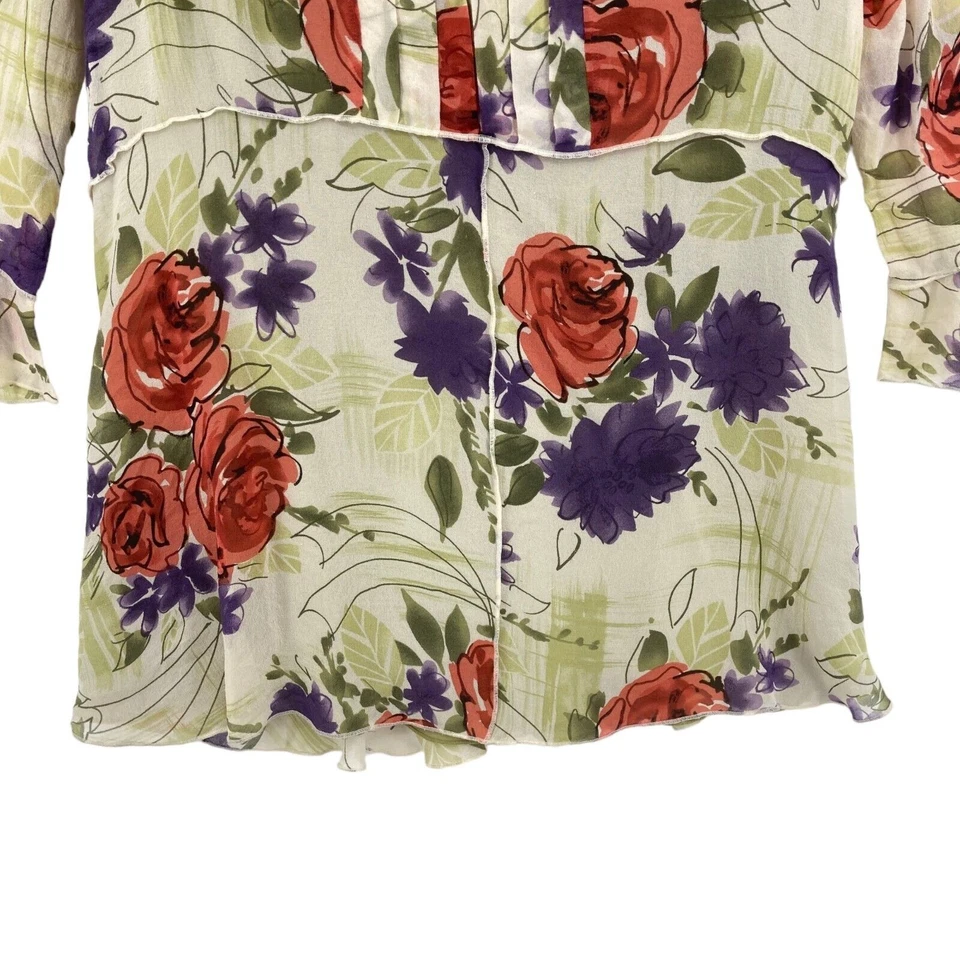 Blusa Top Nine West Mujer Talla 8 Multicolor Floral 100% Seda Cuello en V Pullover Foto 3 de 4