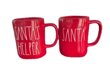 Rae Dunn Santa and Santa’s Helper Mug Set Christmas Red Coffee Cocoa