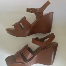 Korks by Kork-Ease Brown Wedge Sandals with Ankle Strap, 8