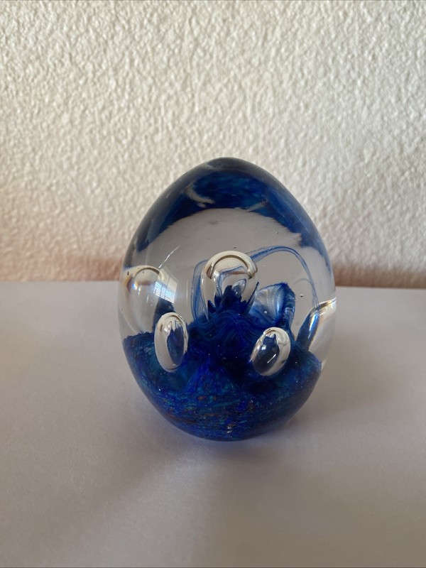 Vintage Glass Paperweight Blue 4 Inch-Unsigned