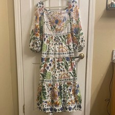 FARM Rio Colorful Garden Midi Floral Long Sleeve Dress