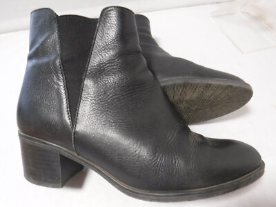 AVELLINI Spain Black Leather Elastic V Gore Chelsea Chunky Block Heel Booties 41