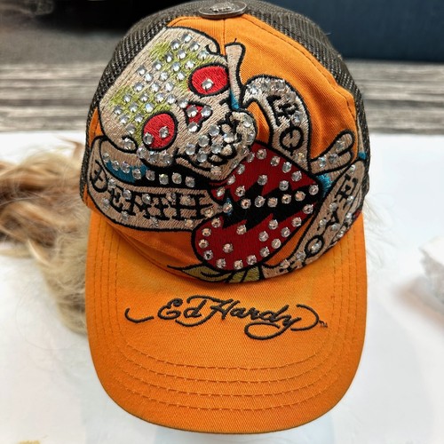 Vintage Ed Hardy Christian Audigier Rhinestone Trucker Hat Death Of Love Cap