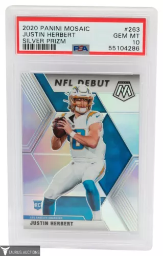 2020 Panini Mosaic Silver Prizm #263 Justin Herbert Rookie Card PSA 10 GM