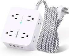 Flat Plug Surge Protector Power Strip,5 ft Extension W/8 Outlet And 4 USB PORT