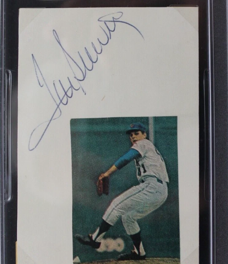 Tom Seaver (d.2020) HOF Mets Reds Autographed Signed 3x4 Index Card PSA Slab - Image 3 of 4