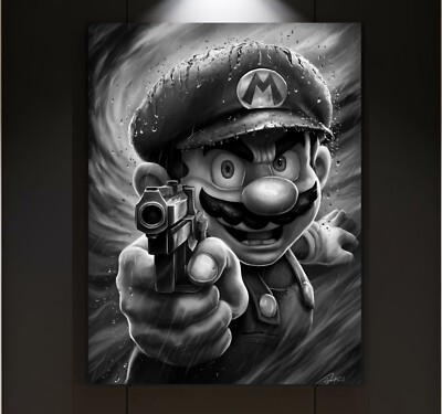 XXL LEINWAND BILD ER BIS 160x120x5 Super Mario NINTENDO GAMES SCHWARZ-WEISS KULT