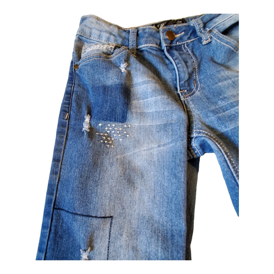 Pantalones de mezclilla para mujer Cato Premium azules desgastados con retazos talla 6 Capris Foto 3 de 4