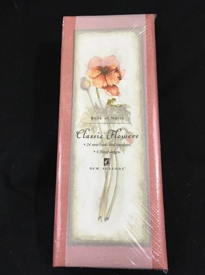New Seasons Classic Flowers Book of Notes 24 Note Cards Envelopes 4 Designs New