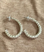 Textured Silver Tone C Hoop Earrings C119-24