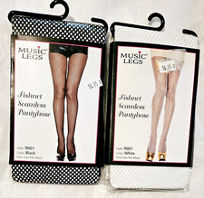 2 Pair of Music Legs Black White Fishnet Pantyhose One Size Fits Most 9001