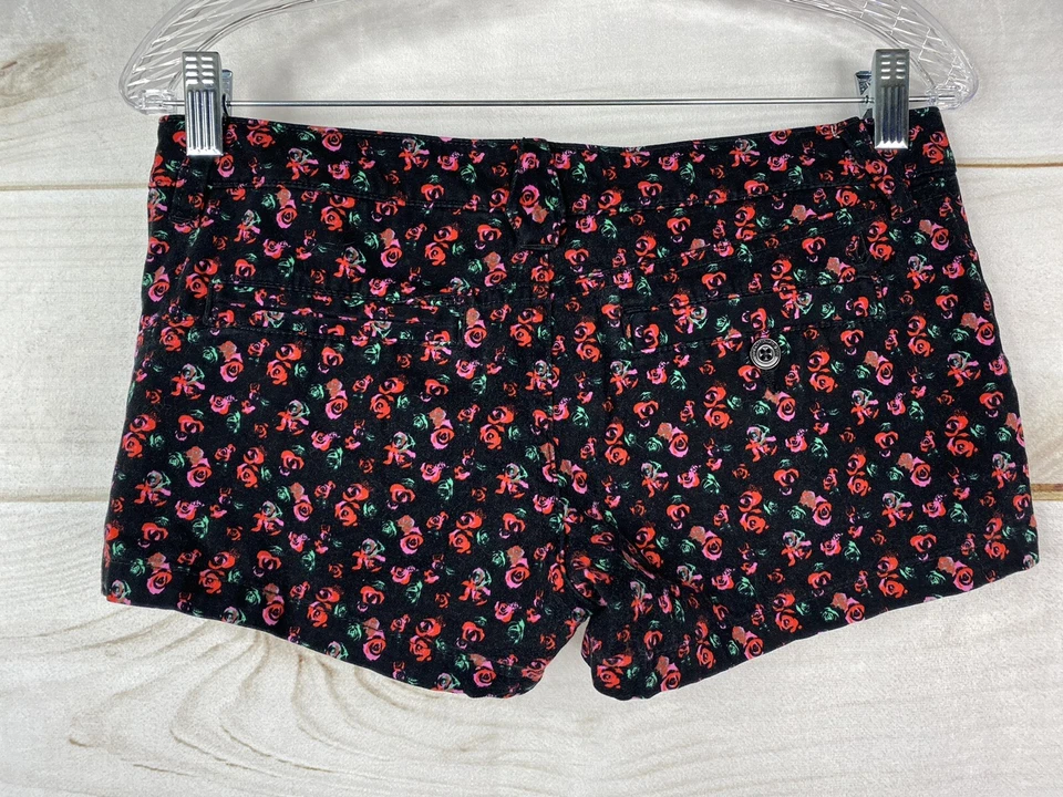 Volcom Shorts Womens Jr Sz 3 Black Rose Floral Print Short Shorts Soft Stretch - Image 2 of 4