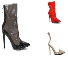 NEW LADIES WOMEN STILETTO CLEAR PERSPEX STUDDED ANKLE BOOT SHOES 3-8