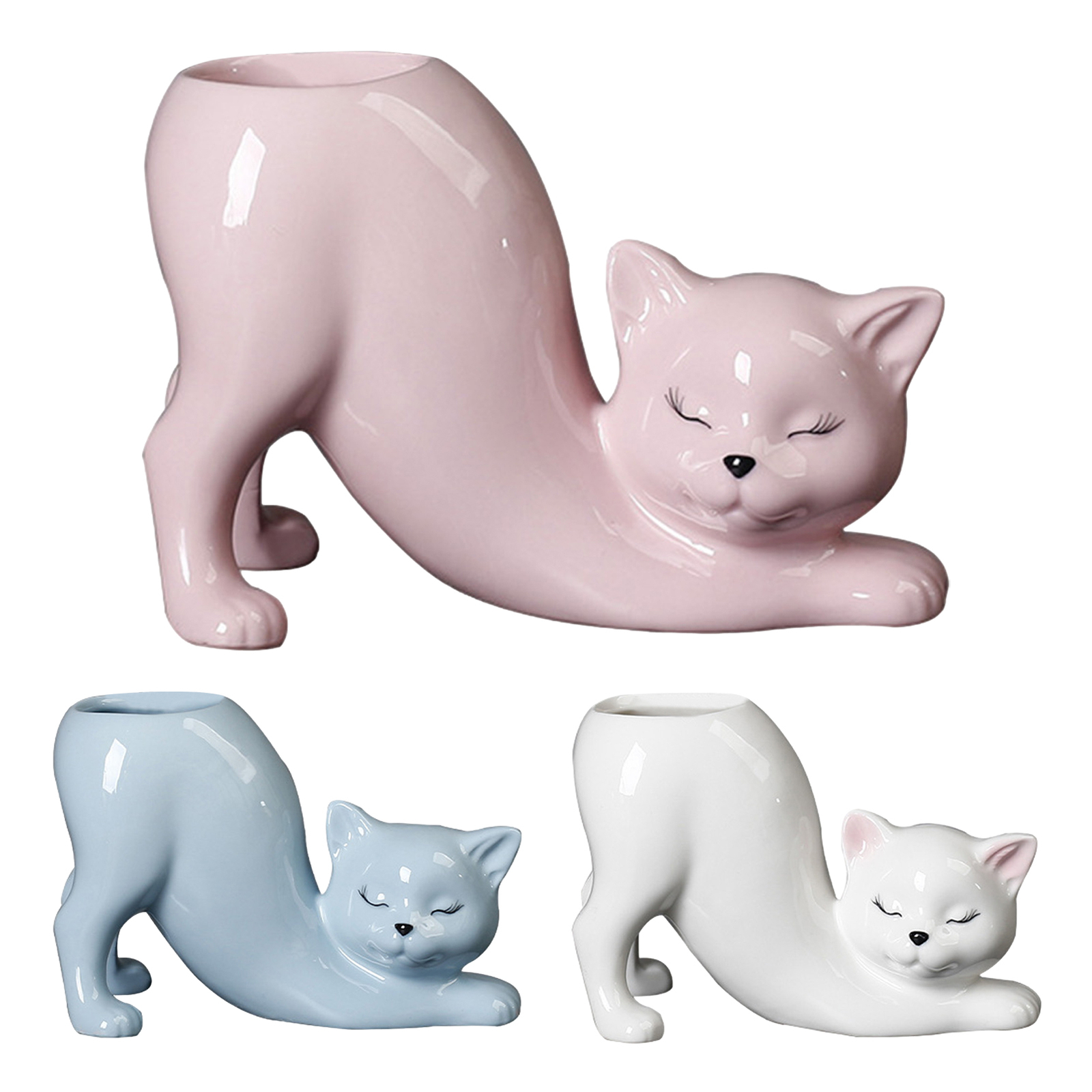 Cat Planter Cute Ceramic Plant Pots Desktop Vase Holder Modern Home Garden Decor