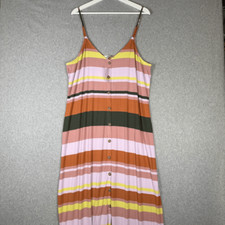 Loft Womens Plus Size XXL Button Front Strappy Midi Dress Multicolor Stripe NWT
