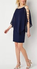 MSK Womens Navy Rhinestone Knee Cocktail and Party Dress Petites Medium Sparkle