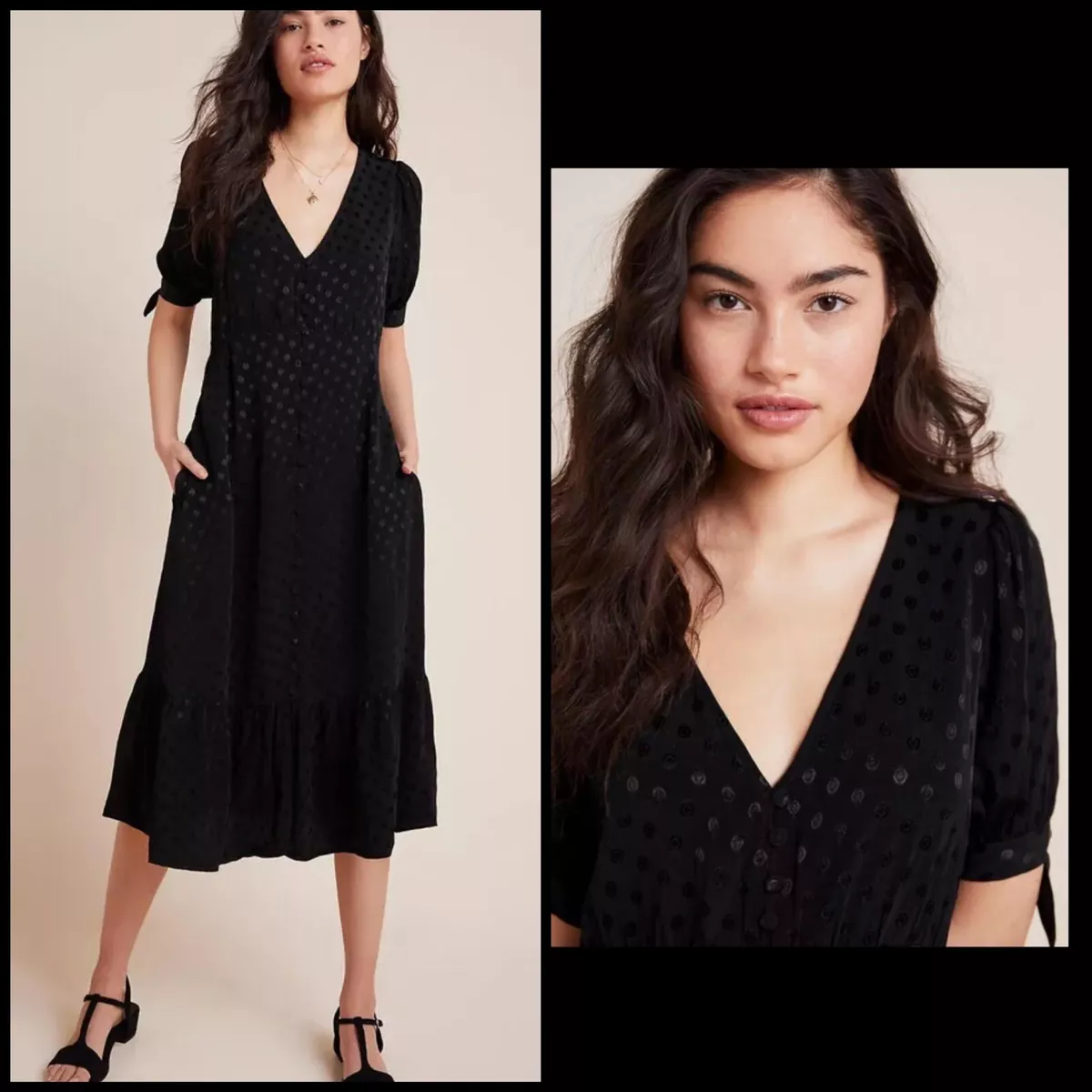 NWT ANTHROPOLOGIE MAEVE EUDORA FORTIES INSPIRED MIDI DRESS BLACK DOTTED LBD 2 XS eBay