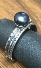 Black Pearl 925 Sterling Silver Ring Marked Signed Unbranded