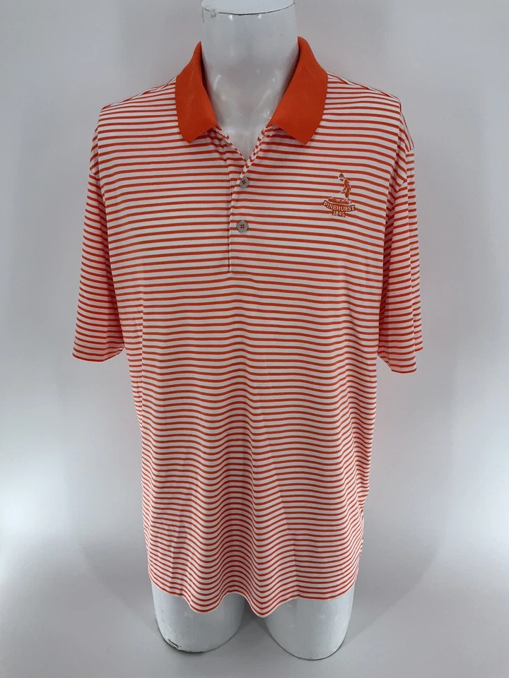 Camisa polo de golf Pinehurst Adidas para hombre XL naranja a rayas poliéster YGI X3-19 Foto 2 de 4