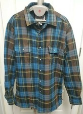 Wrangler Rugged Wear Blue Plaid Flannel Shirt Jacket Pockets Warm Mens Large