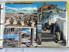 Postcard Album w/ 115 postcards 1960s Greece Italy Rome Colombia mostly written