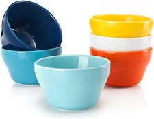 Sweese Porcelain Bouillon Cups - 8 Ounce Dessert Bowls - Set of 6, Multicolor, H