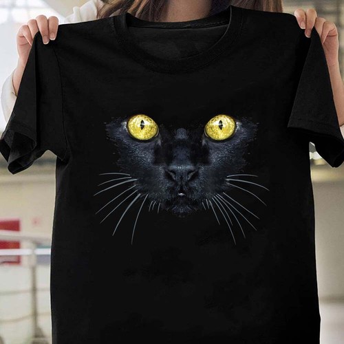 Black Cat Shirt Yellow Eyes Kitty 