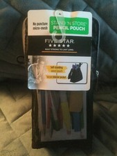 FIVE STAR STAND 'N STORE MICRO-MESH PENCIL POUCH BLACK AND GRAY - BRAND NEW