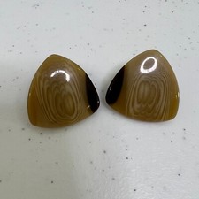 Wood Grain Look Earrings Vintage Plastic Brown Stripe Geometric Big Stud