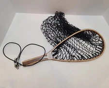 Vtg Fly Fishing Net Wood Handle Trout Fish Landing Cabin Cottage Decor Trap Hunt
