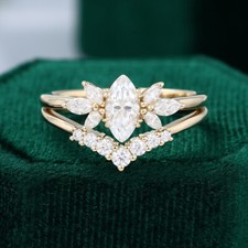 Marquise cut Moissanite engagement rose gold Vermeil vintage Unique wedding ring
