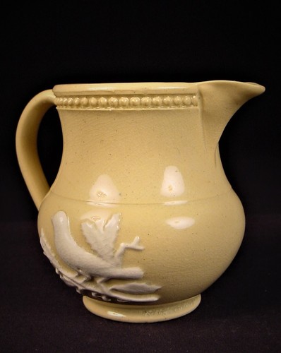 VERY RARE 1800s MINI 2 ½ INCH EXCEPTIONAL BEADED ROBIN PITCHER YELLOW WARE MINT - Picture 2 of 11