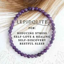 Natural Lepidolite 4mm Beaded Crystal Healing chakra Energy Stretchy Bracelet