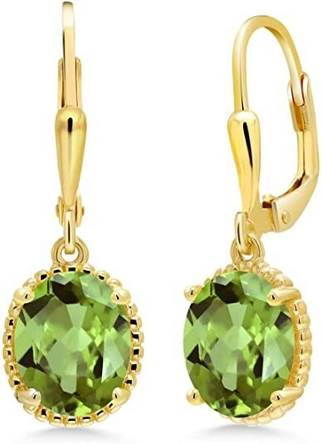 9X7MM Oval Peridot Solitaire Drop Dangle Leverback Earrings Yellow Gold Plated - 第 1/5 張圖片