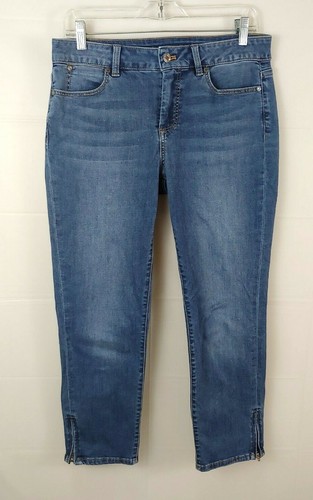 Pantalones de mezclilla Talbots para mujer talla 6 firma corta cremallera tobillo lavado ligero ajustados elásticos