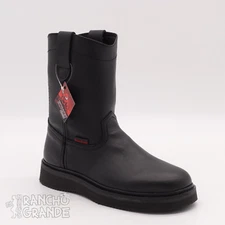 Leather Work Boots-Light Weight Pull On-Black(#61)-oil slip resistant+Free Belt
