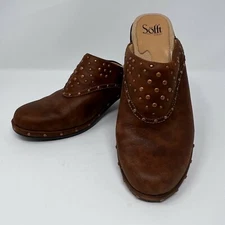 Sofft Leather Studded Mule Clog Women's Sz 9m Brown/Copper Cushioned Stylish
