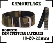CINTURINO OROLOGIO NYLON TELA MIMETICO CAMOUFLAGE VERDE MILITARE 18-20-22mm