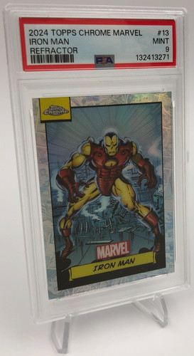 2025 TOPPS CHROME MARVEL Card  IRON MAN #13  REFRACTOR  graded slab PSA MINT 9