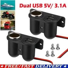 2pc Car Cigarette Lighter Socket Dual USB Port Charger Power Outlet  LED  Lights