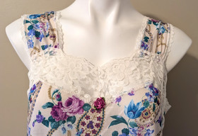 Vtg Carole Sleeveless Floral Purple Lace Sleep Dress Lingerie Gown NWOT-Small